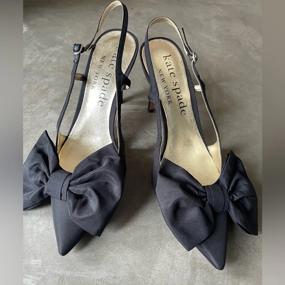 Kate Spade Satin Black Sheela Slingback Pumps - New - Picture 8 of 17